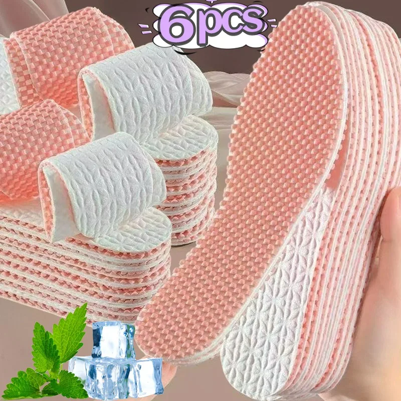 2/6Pcs Massage Anti-slip Insoles Women Summer Running Sports Shock Absorption Breathable Deodorizing Shoe Sole Insert Cushion