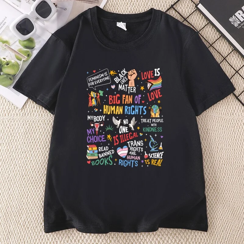 Big Fan of Human Rights T-Shirt Human Rights T-Shirts Social Justice Gift Rainbow LGBT Top Unisex Short Sleeve Cotton Tees