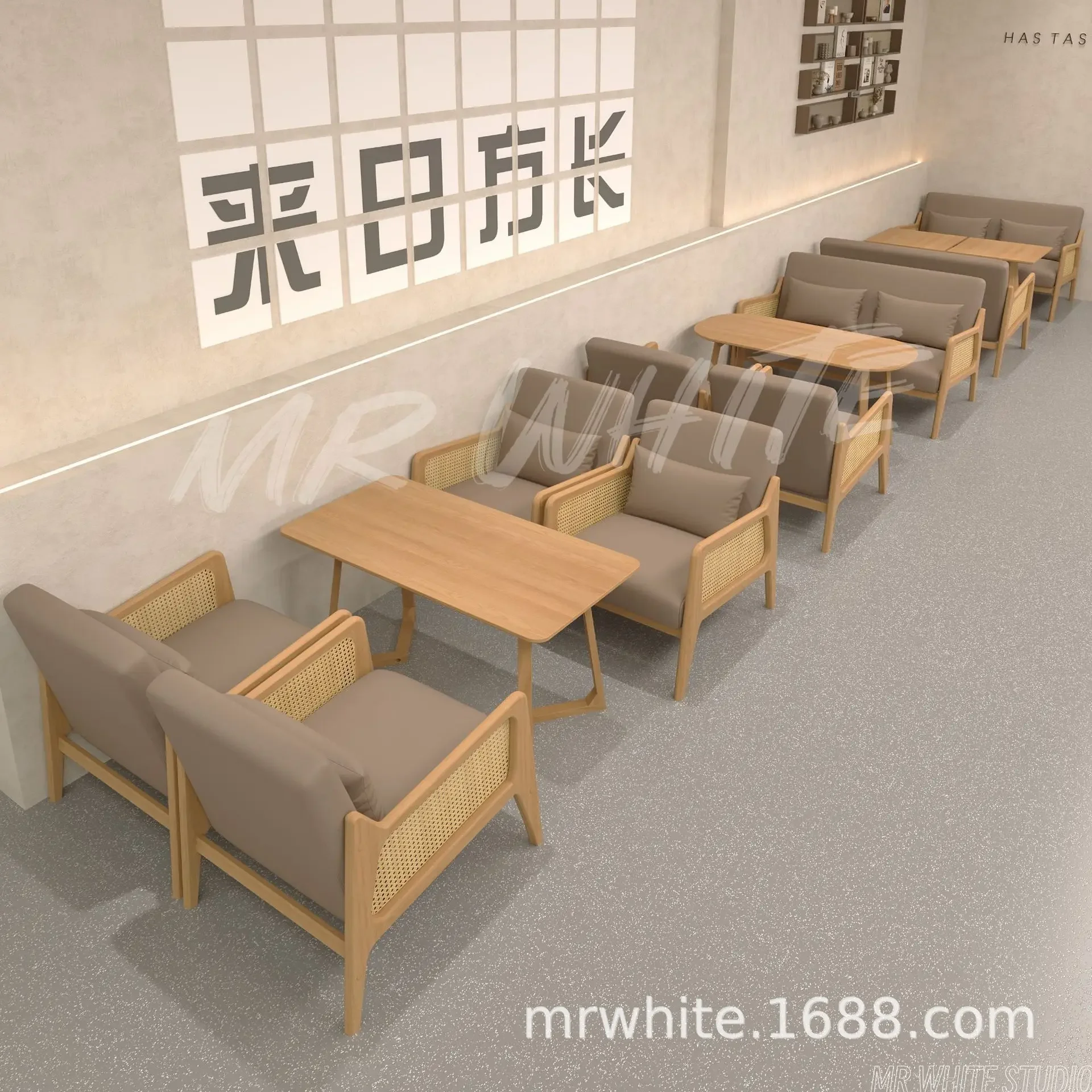 Retro cafe table and chair combination milk tea shop catering dessert hotel homestay reception negotiation sofa  solid wood