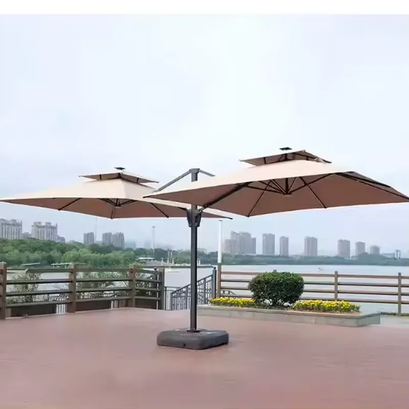 Factory Logo Color Customized Outdoor Garden Umbrellas Two Heads Sunshade Double Tents Parasol for Hotel Restaurant