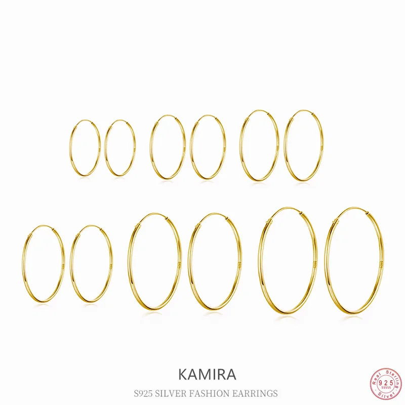 

KAMIRA 925 Sterling Silver Geometric Round Thin Piercing Hoop Earrings for Women Fashion Simple Versatile Jewelry Accessories