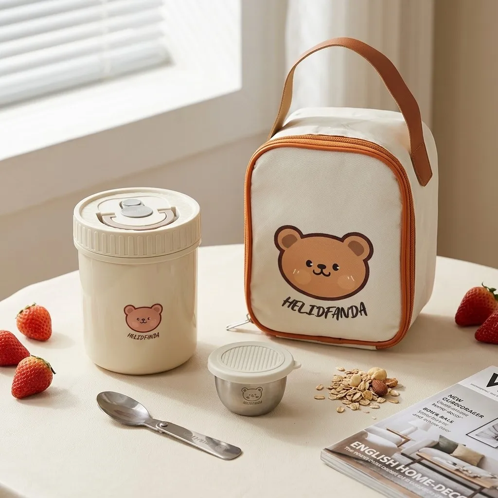 Portable 304 Stainless Steel Insulated Bento Lunch Box Microwavable Oats Container With Handle Hot Food Jar for Kids School