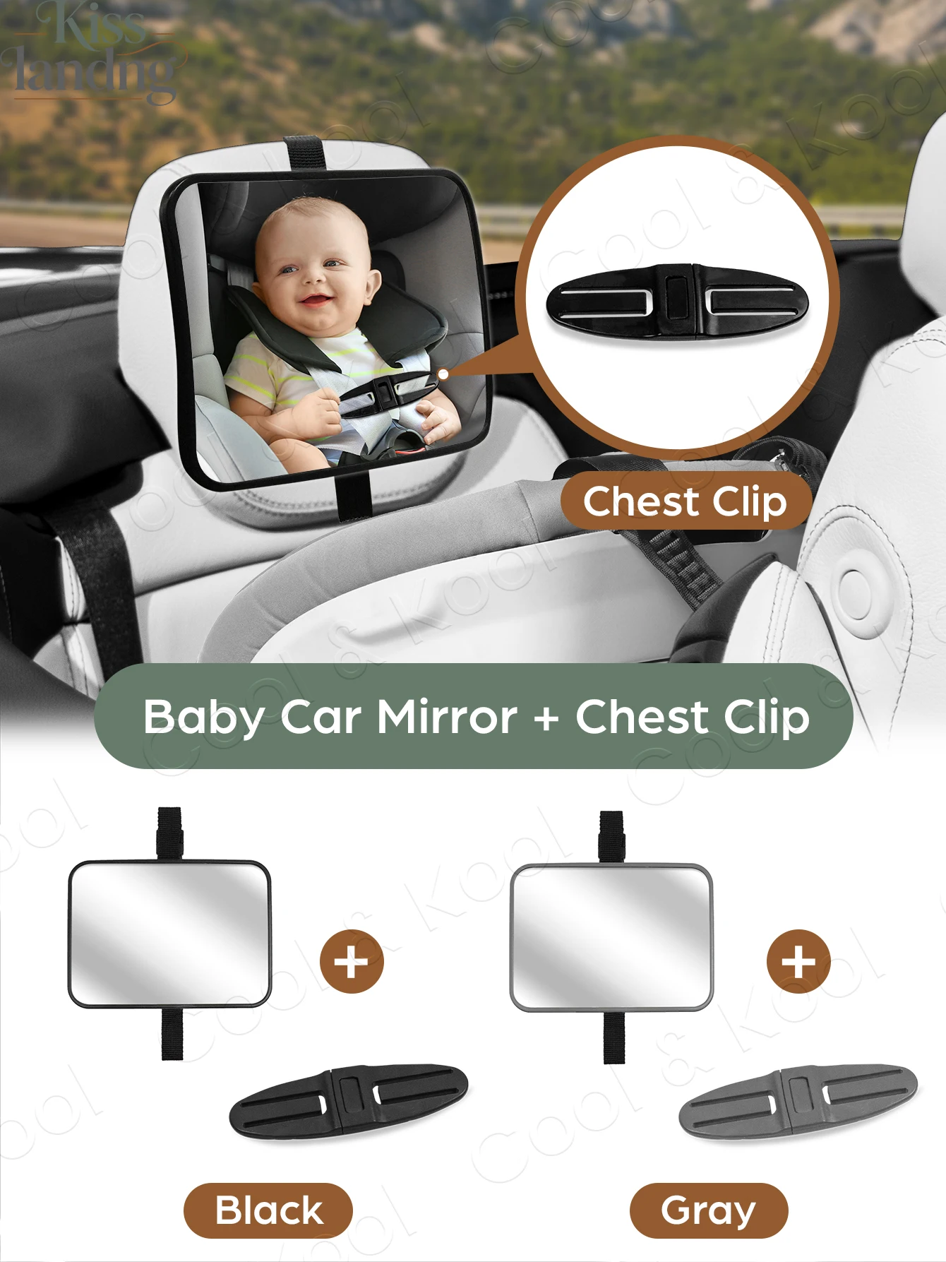 Baby Car Mirror & Safety Chest Clip Set, Dual Protection for Secure Monitoring & Buckling on the Go