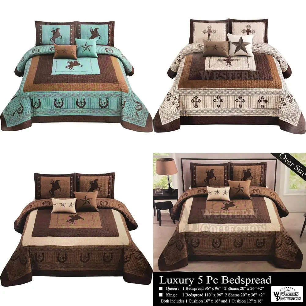 مجموعة لحاف مفرش سرير لحاف على شكل نجوم رعاة البقر الغربية الفاخرة مع وسائد كبيرة الحجم لديكور المنزل #1