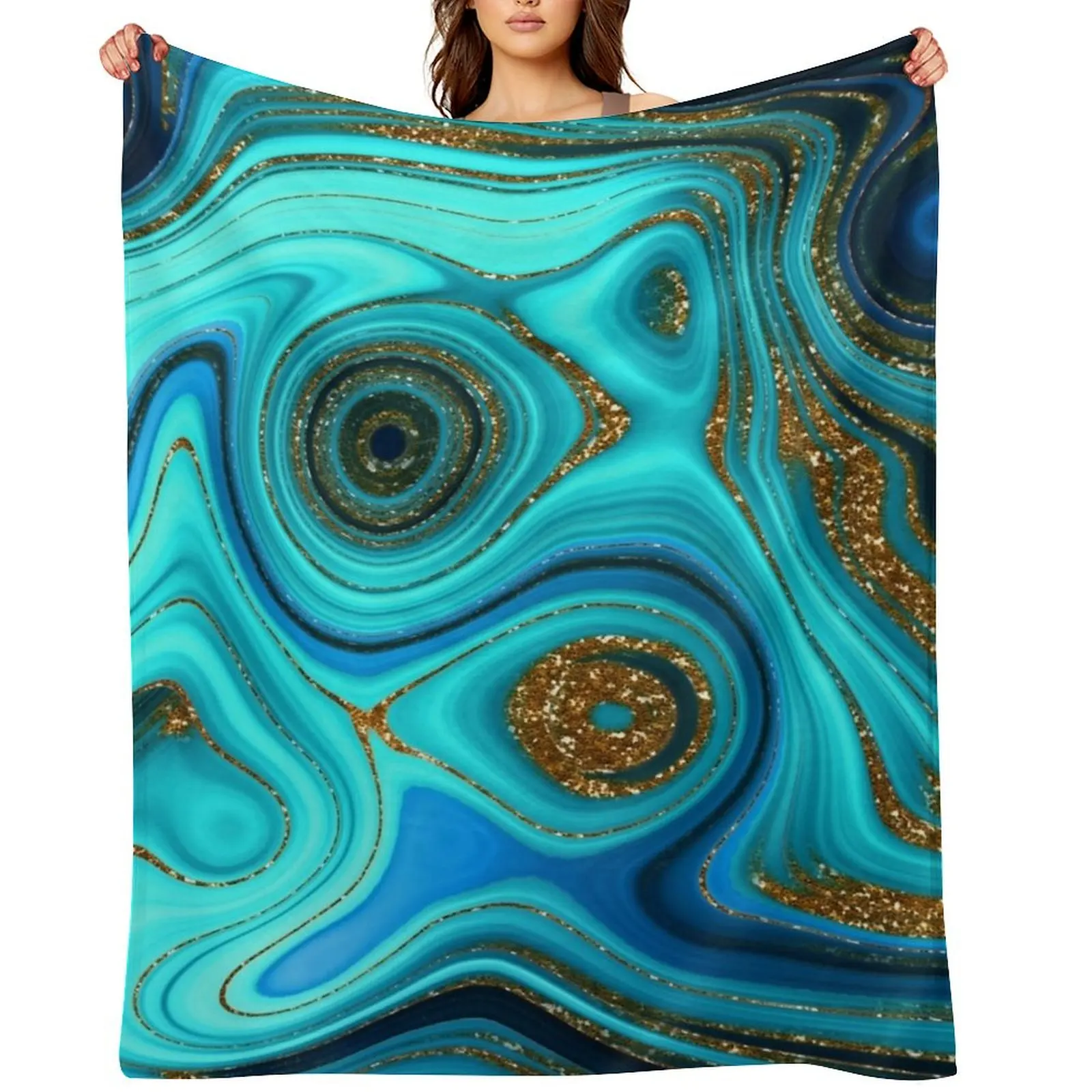 

Lapislazuli - Emerald Glamour Gold GlitterFaux Marble Throw Blanket Bed Fashionable Beautifuls Warm wednesday Blankets