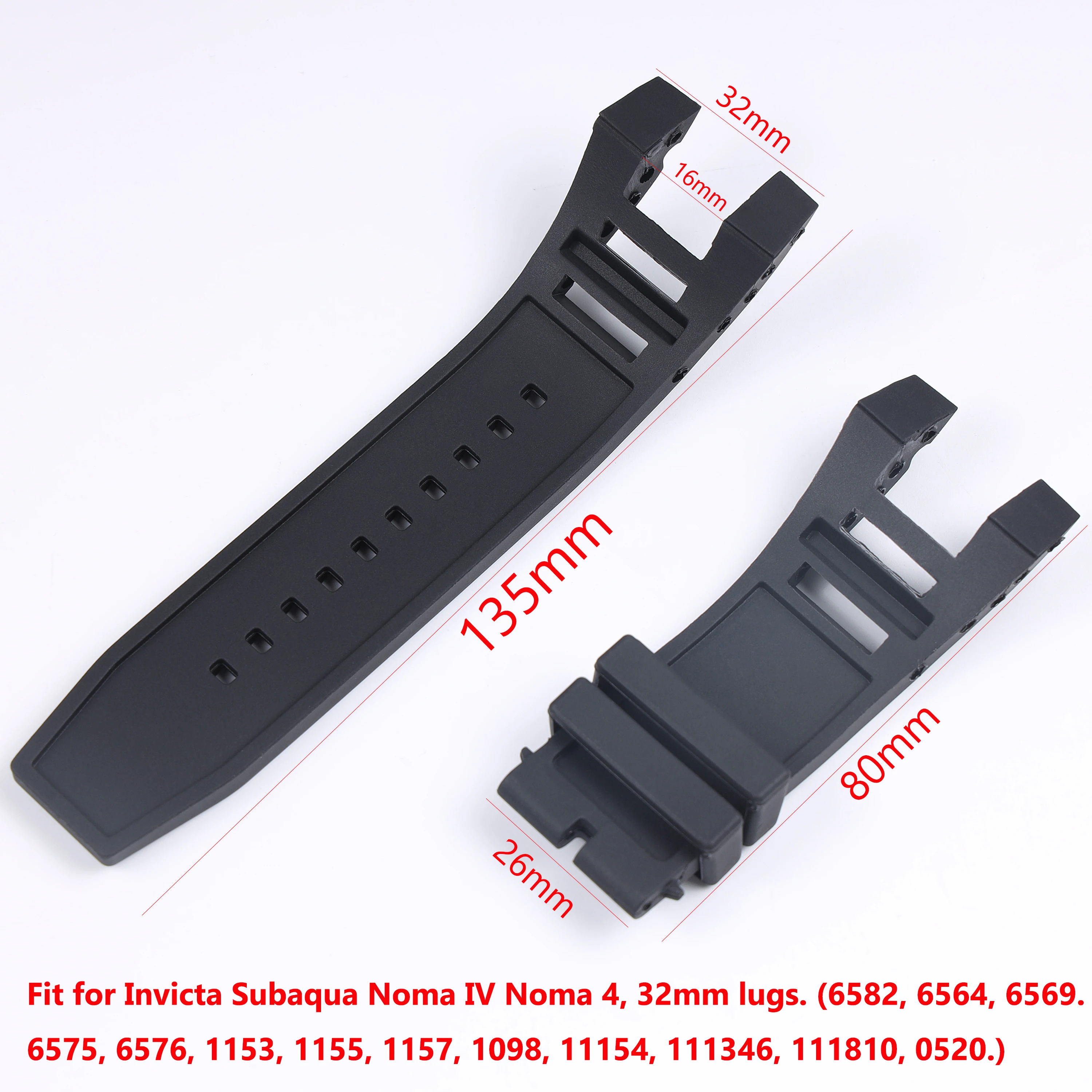 Rubber Black silicone watchband Band for Invicta strap Subaqua Noma IV Noma 4, 32mm lugs Smart Watch view 5