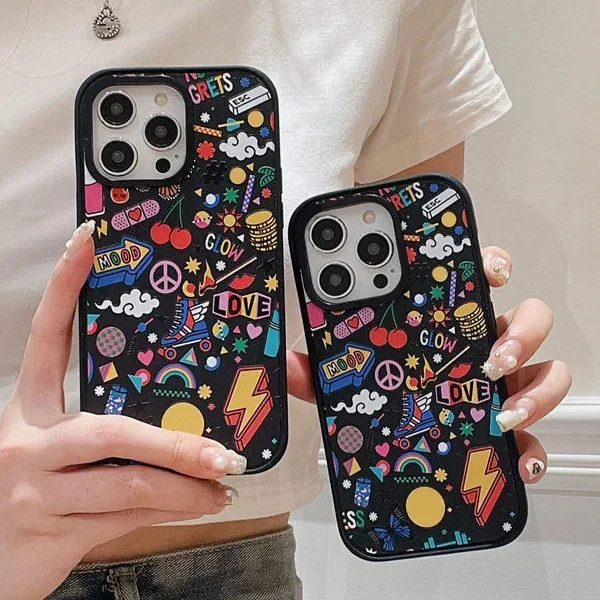 

Graffiti Black Frosted Phone Case Cover for IPhone 13 14 15 16 Pro Max Case