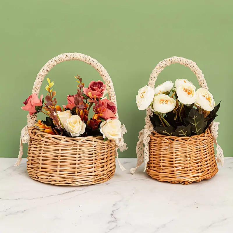 Wedding flower basket rattan wicker creative hand-held flower basket display decoration performance flower basket Sen department