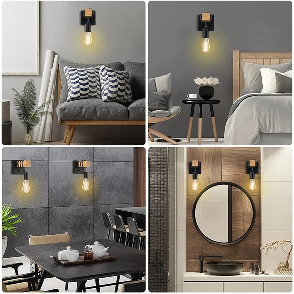 Candelabros de pared de madera para interiores, lámpara LED de pared con base cuadrada de Metal enchufable para sala de estar, comedor, dormitorio,