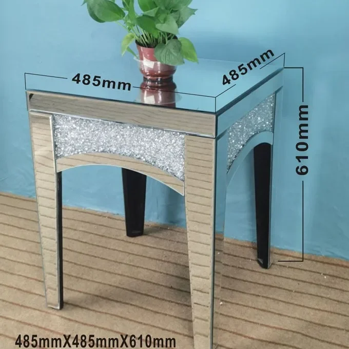 Modern minimalist corner table, glass small coffee , bedside , hotel suite, mirror furniture, square flower
