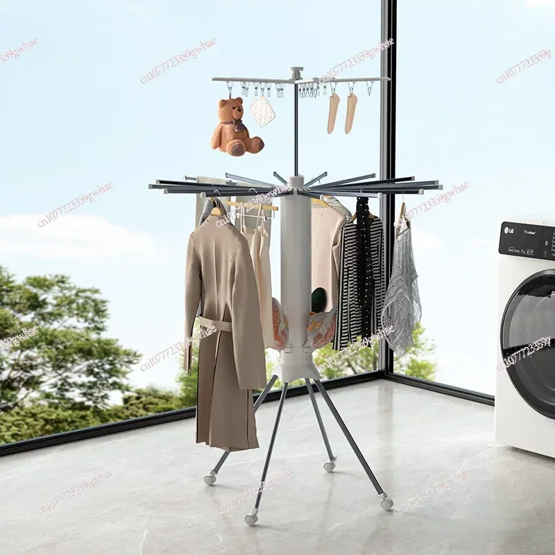 Folding Drying Rack Balcony Home Floor Free Installation Octopus Hanging Drying Rack Movable Invisible Aluminum Alloy Hanger