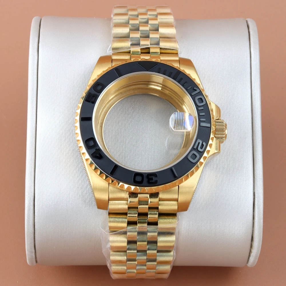 40mm Gold Watch Case With Jubilee Strap Stainless Steel Fit Yacht-Master SUB GMT Seiko NH34 NH35 NH36 NH38 Movement 28.5mm Dial