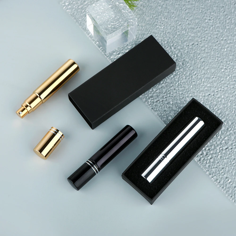 40/50 قطعة 10 مل زجاجات عطر زجاجية مطلية بالكهرباء زجاجات رذاذ مرطبة من النوع المضغوط، رذاذ ناعم متساويًا قابلة لإعادة الاستخدام مع صندوق