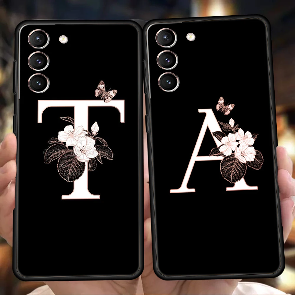 Etui na pierwszą literę kwiatową do Samsung Galaxy S24 S23 S22 S20 S21 FE Ultra S10 S10E S9 S8 Plus 5G silikonowe pokrowce na telefon Capas