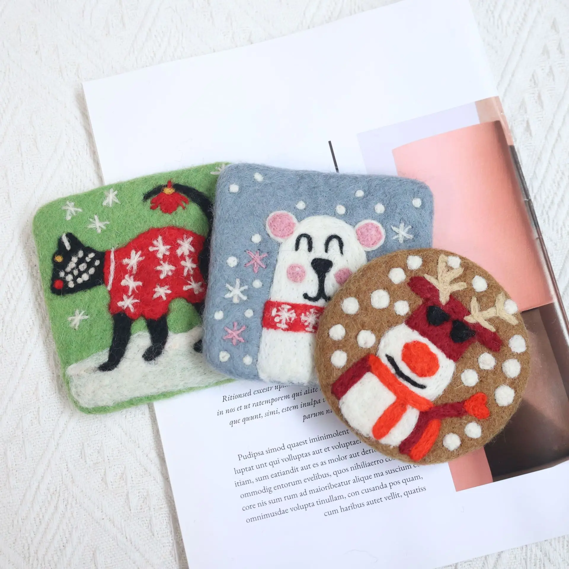 

Japanese Korean Ins Style Warm Wool Felt Christmas Coaster Cute Table Mat Home Decor Photo Prop Creative Holiday Gift