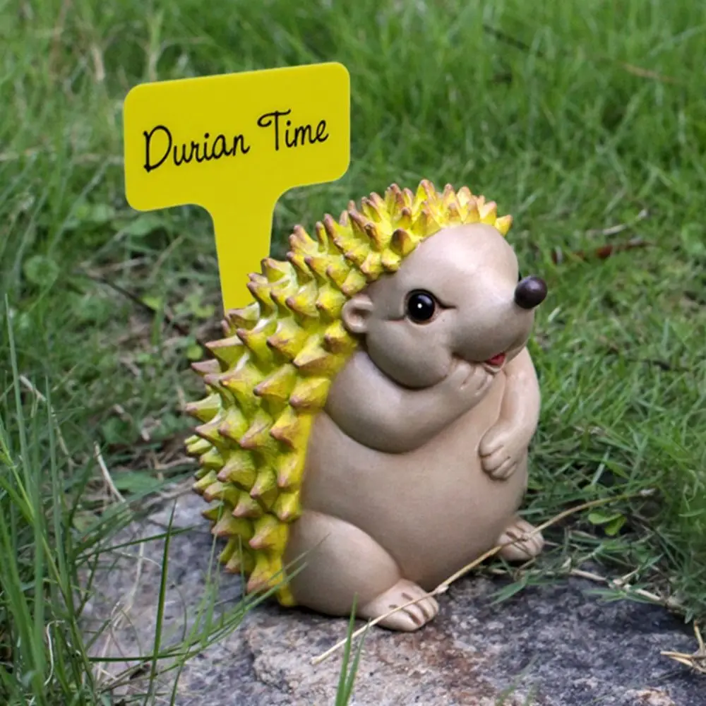 Cute Durian Hedgehog Figurine Funny Resin Craft Simulation Hedgehog Durian Ornaments with Tag Mini Hedgehog Statue