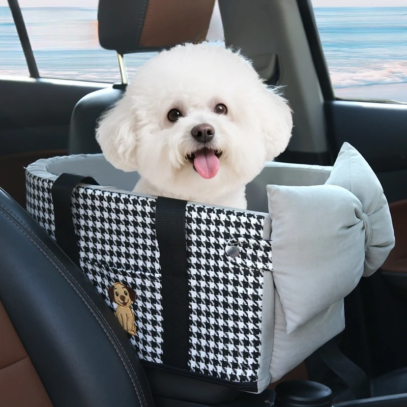 

Center Console Dog Car Seat, Convertible Pet Travel Carrier & Bed for Small Dogs Cats, Portable Booster Seat with Safety Belt