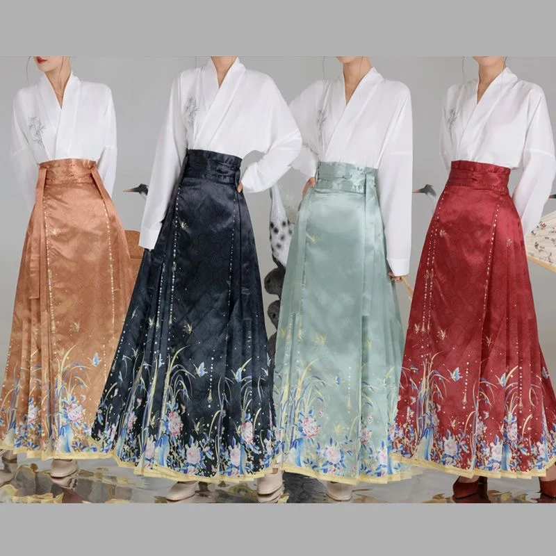 

Женская оригинальная плиссированная цельная юбка Hanfu с вышивкой Улучшенный костюм династии Мин