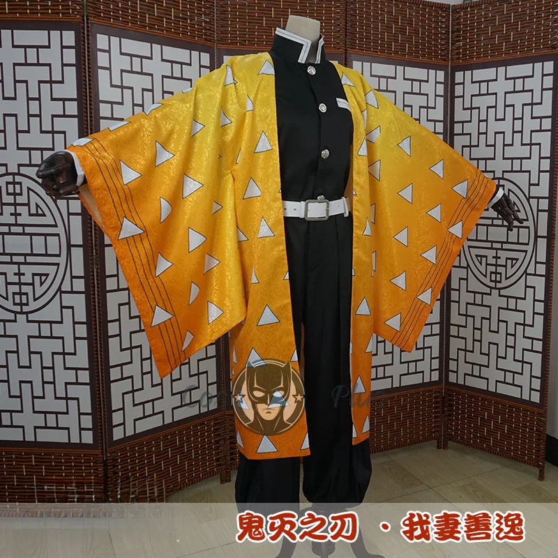 شيطان القاتل تأثيري حلي Agatsuma Zenitsu رائع الأصفر هاوري كيمونو الكبار الملابس أنيمي هالوين كرنفال حفلة موحدة