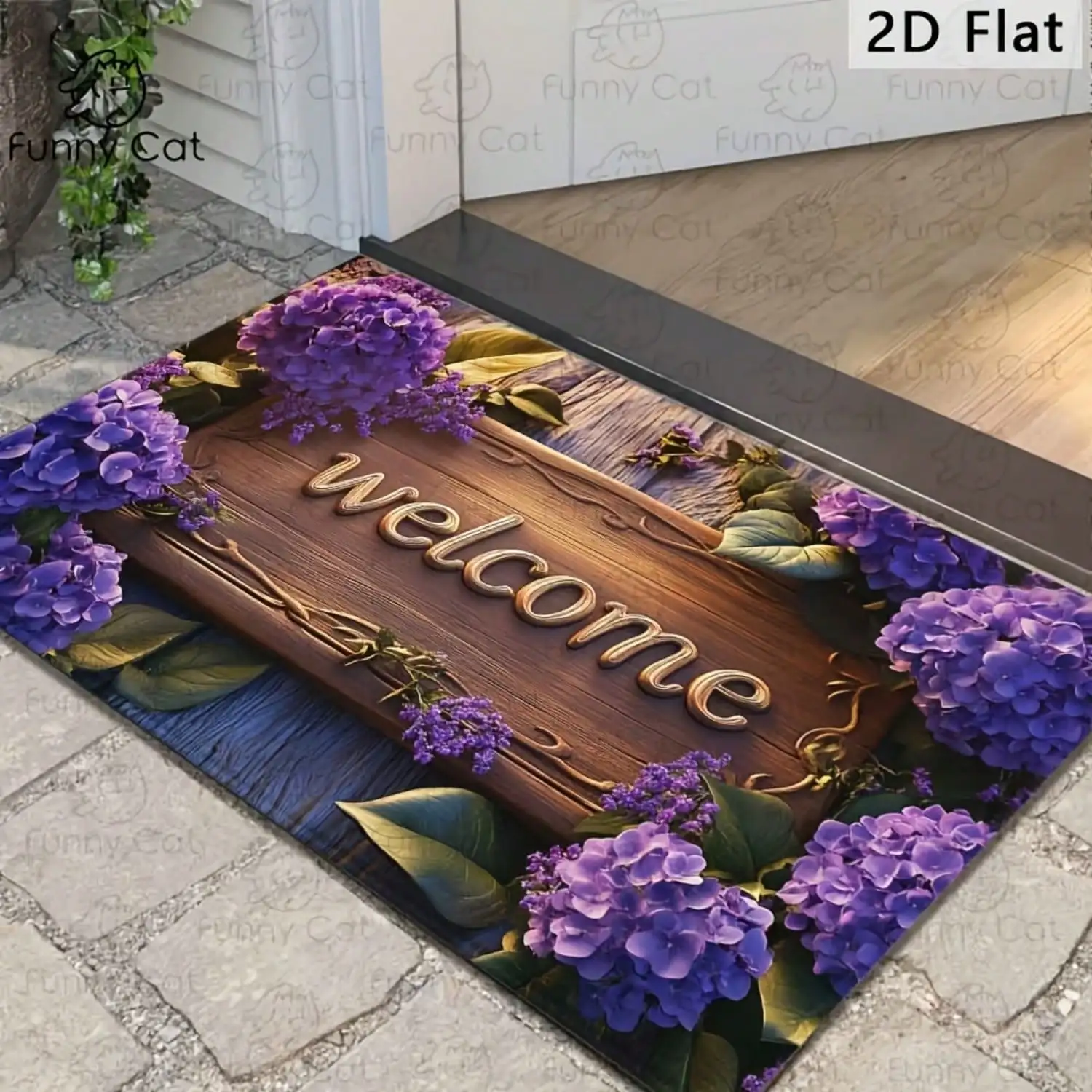 1pc Of A Lavender Welcome Mat That Is Sturdy, Slip-Resistant, And Can Be Washed In A Machine. It Is Perfect For Both Indoor And Outdoor Settings, Showcasing A