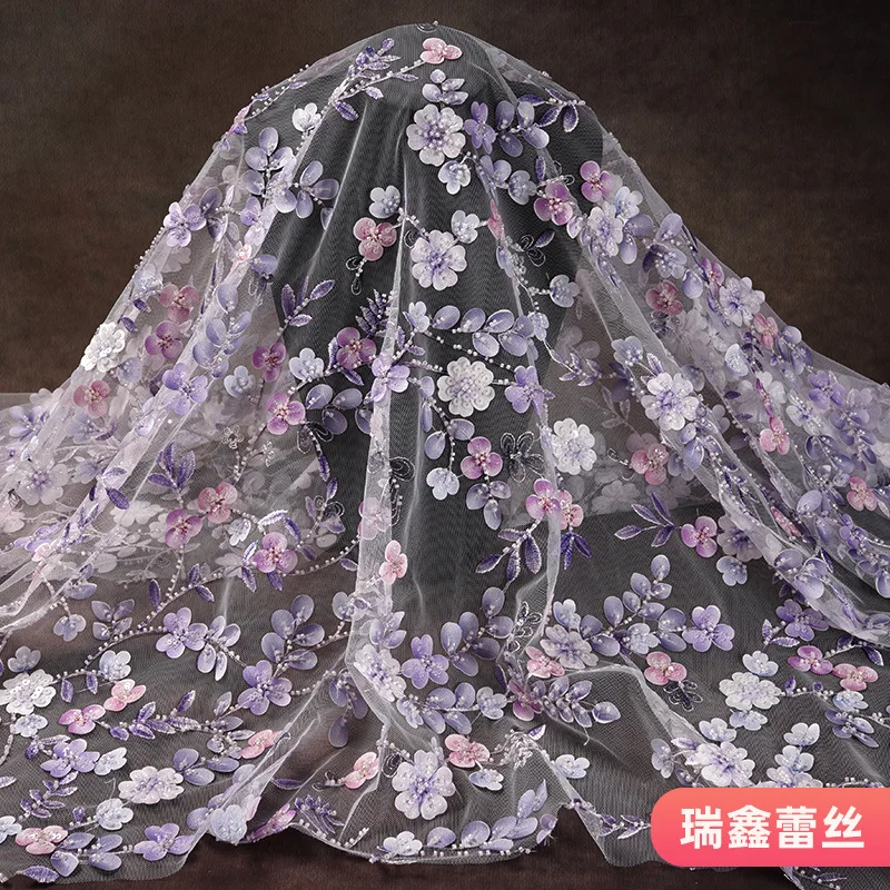 

Elastic Lace Fabric With Hollow-out Design For Clothing And Wedding Dresses, Featuring Three-dimensional Floral