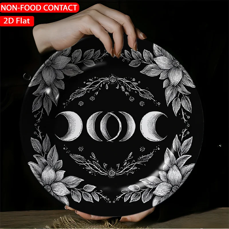 1pc Elegant Ceramic Decorative Plate - Mysterious Moon & Celestial Night Sky Round Plate, Non-Food Contact Ornament for Home