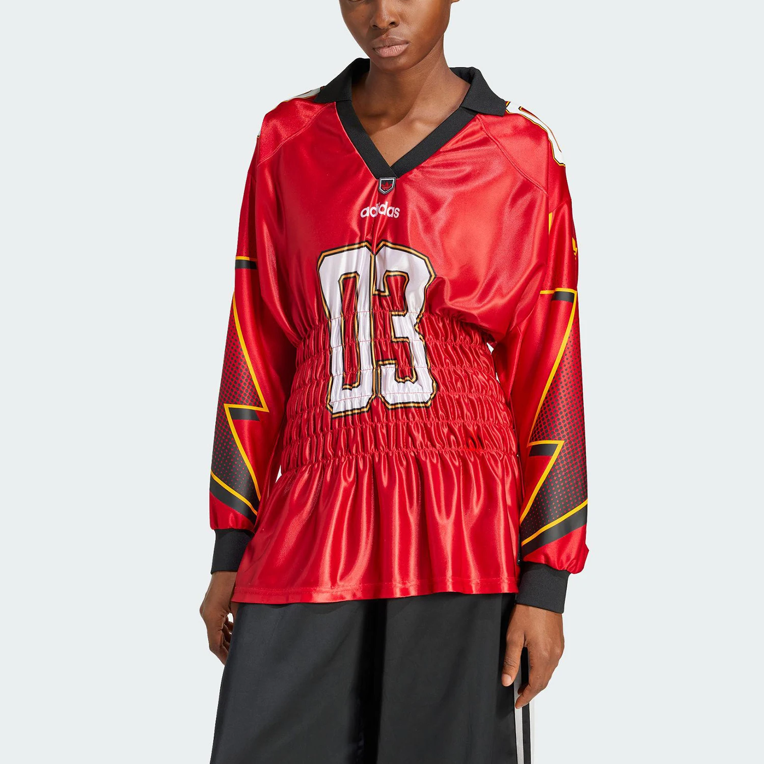 Adidas genuine clover women's printed waist cinched football long sleeved T-shirt JX9218