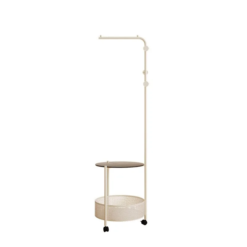 Movable Metal Clothes Rack with Round Edge, Floor Stand & Nightstand Combo, Light Luxury Storage Rack for Bedroom Living Room