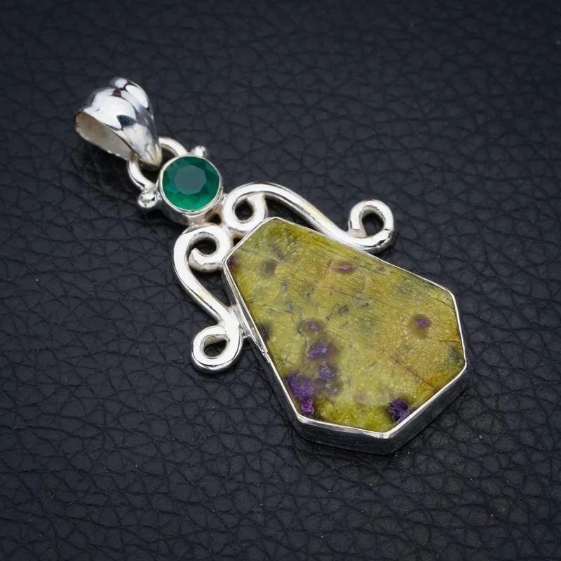 

StarGems Yellow Jasper ChrysopraseHandmade 925 Sterling Silver Pendant 1.75" F4369