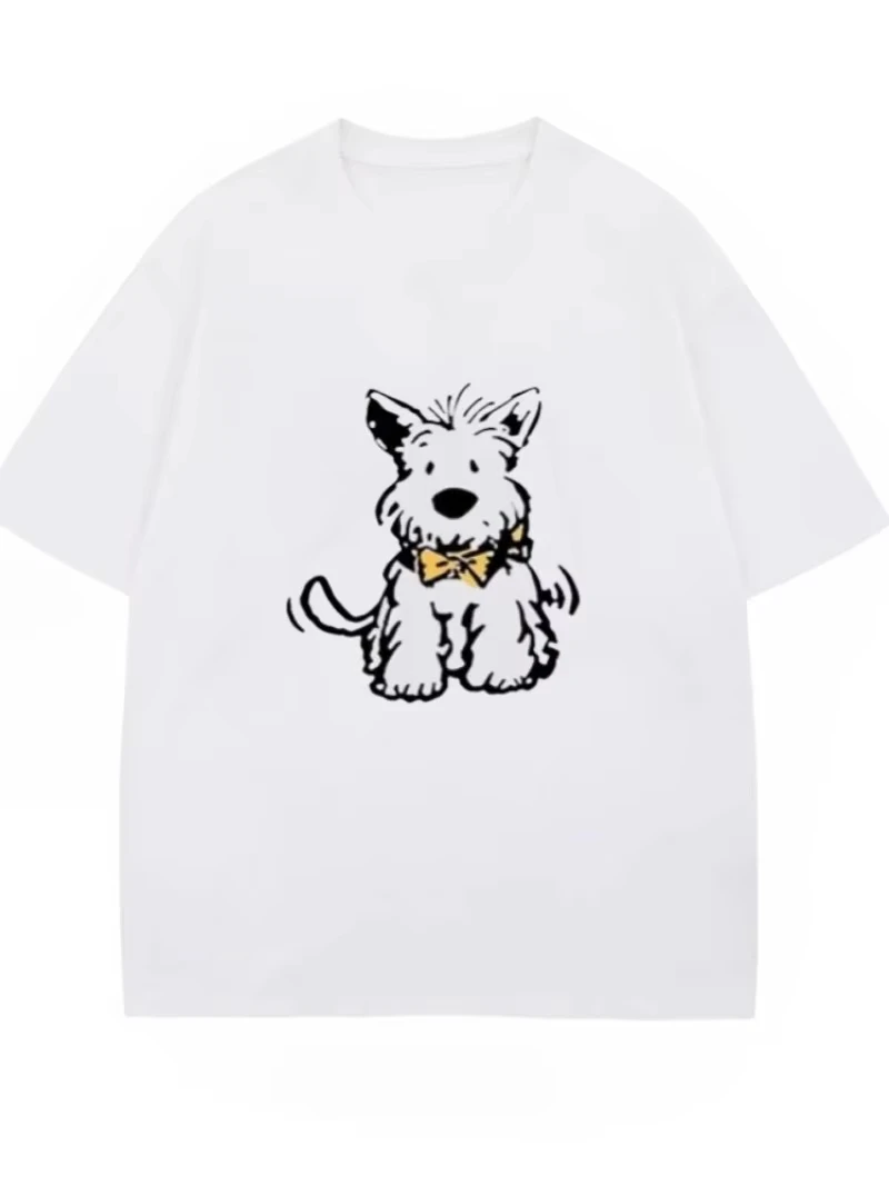 

Лето 2025 г., новая модная и модная повседневная свободная уличная одежда с короткими рукавами и принтом собаки для мужчин и женщин, футболки