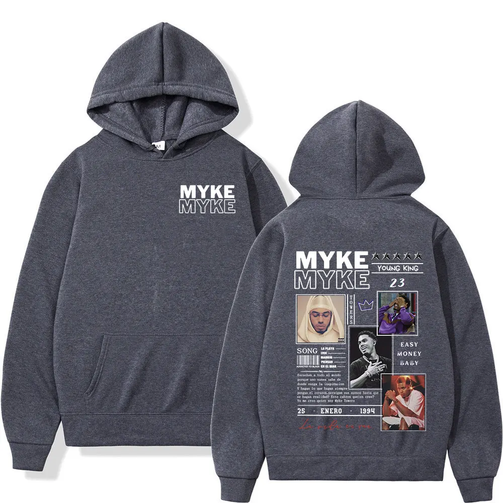 Rapper Myke Towers Graphic Print Hoodies Mens Women Clothing Hip Hop Vintage Sweatshirts Gothic Long Sleeve Pullovers Streetwear