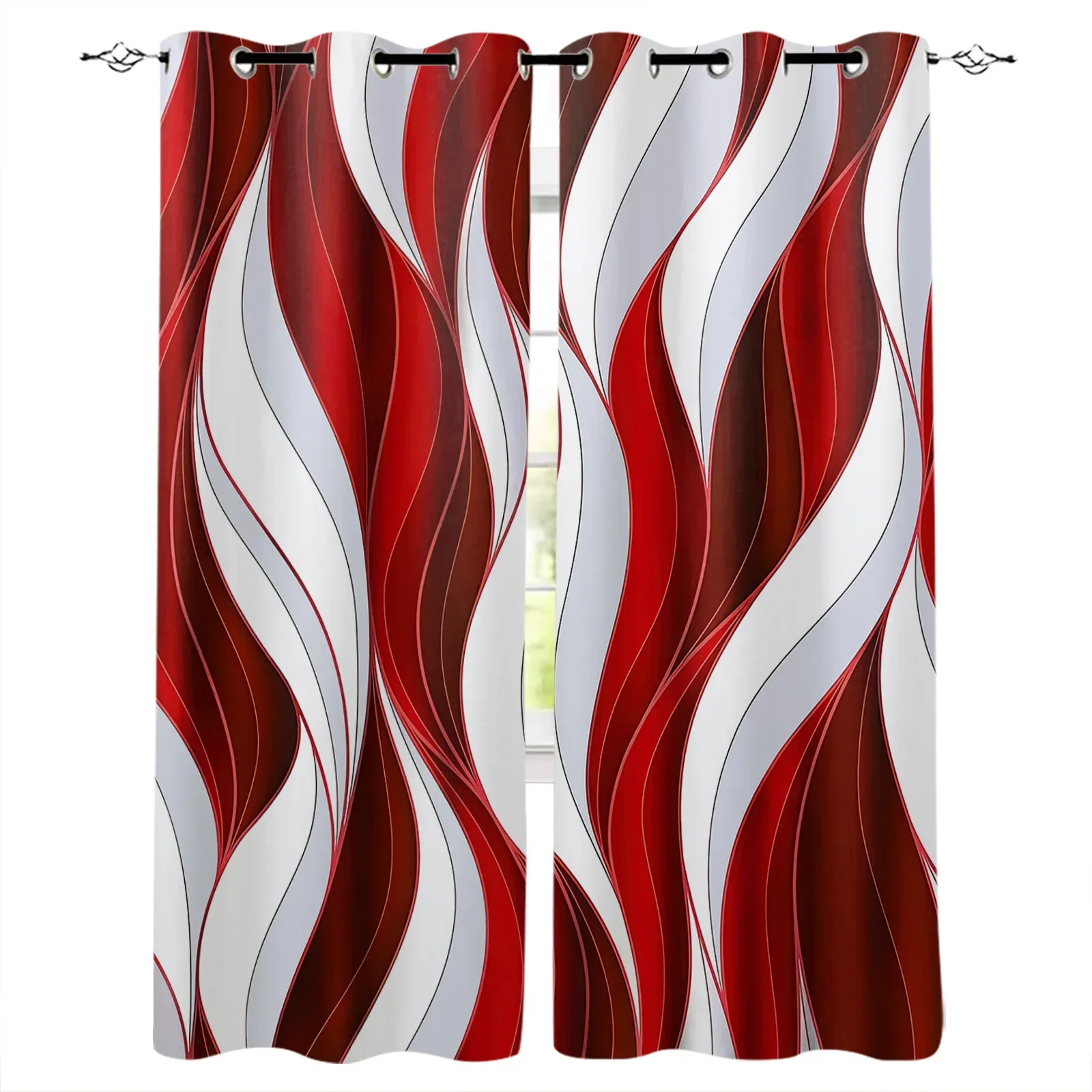 Abstract Gradient Line Color Block Red Curtains for Living Room Kids Bedroom Window Curtain Balcony Hall Drape Long Cortinas