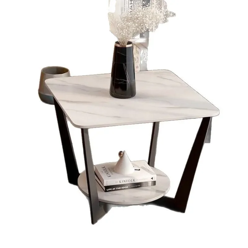 

New Nordic sofa edge light luxury Italian minimalist square table bedside cabinet marble slate