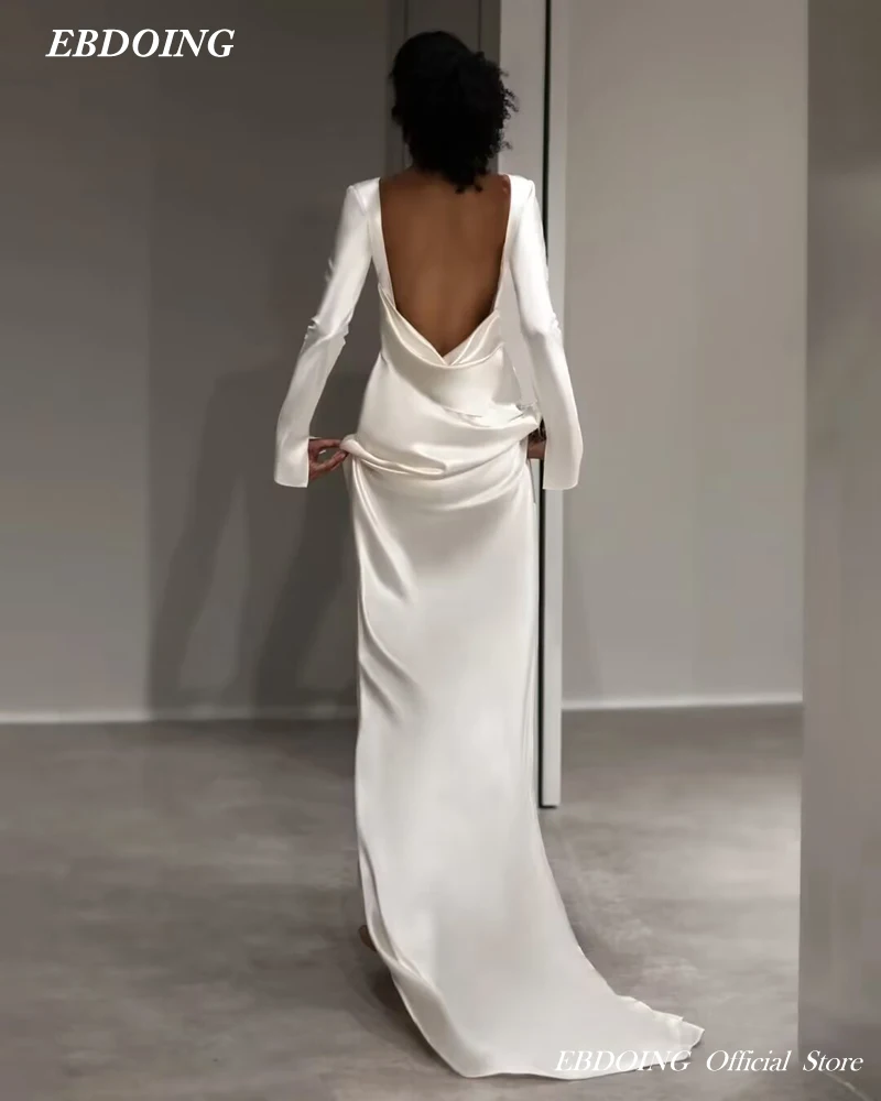 Vestido De novia De satén con manga larga y espalda abierta, vestido De novia De talla grande