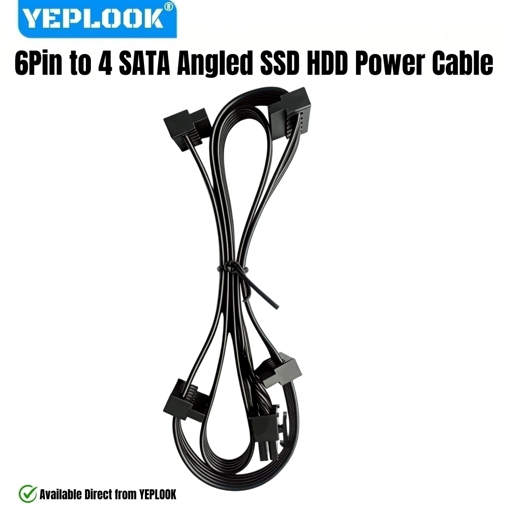 

YEPLOOK 6Pin to 4x SATA Right Angle, SSD HDD 4 SATA Power Cable for Corsair AX1600i, AX1000, AX850 Titanium Type 4 Modular Power