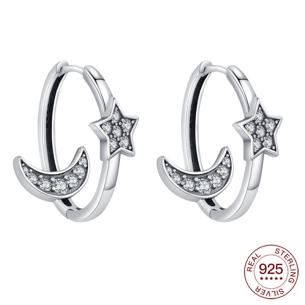 

925 Sterling Silver Earrings Star And Moon Earrings Original Love Earrings For Ladies Fashion Friends Party Daily Wear Gifts