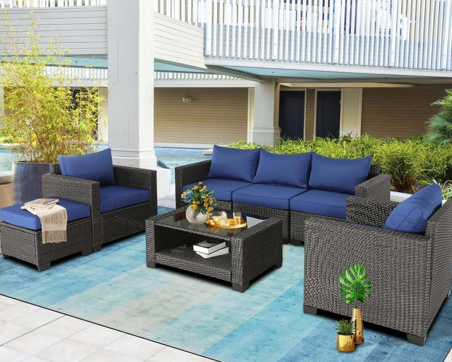 

7PCS Outdoor Patio Furniture Set,Sectional Conversation Sets w/Table for Balcony Backyard Lawn Garden Porch Poolside