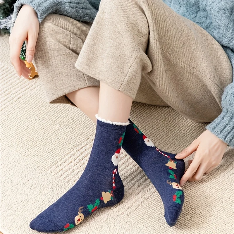 5 paires automne/hiver mode femme noël mignon dessin animé motif de noël multi fonctionnel doux et confortable chaussettes longues,