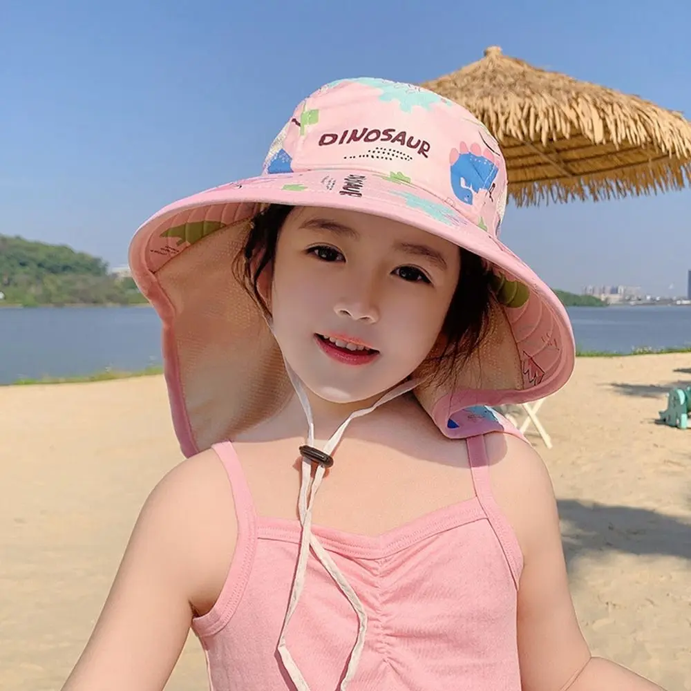 New Polyester Children Sunshade Hat Neck Ear Cover with Shawl Kids Sunhat Wide Brim Portable Travel Flap Cap Travel