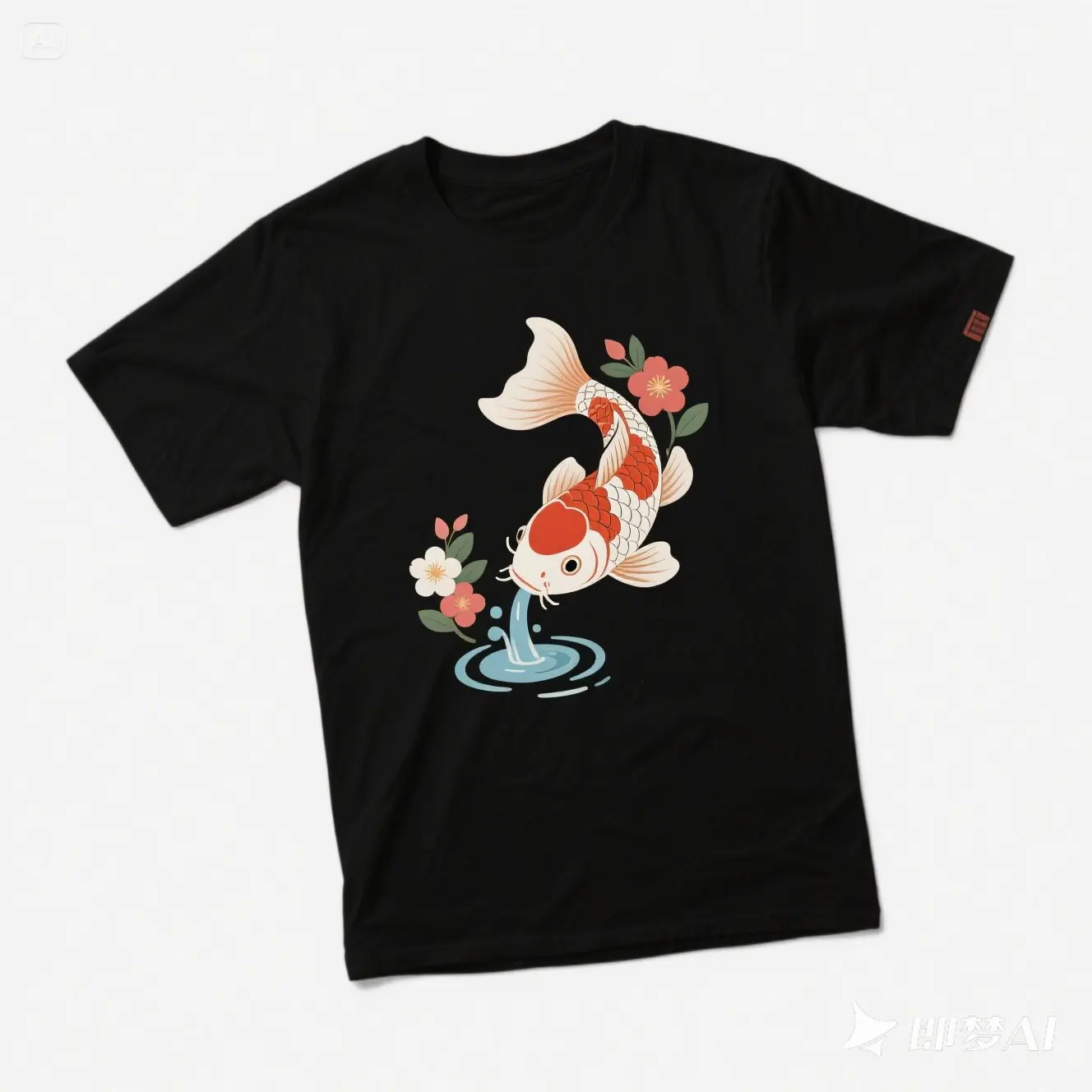 

Koi Fish with Flowers and Water Printed Symbolize- Fish Get Water T-Shirt. Summer Cotton Short Sleeve O-Neck Mens T Shirt New