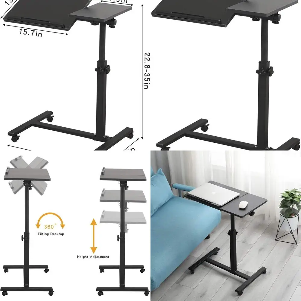 

Стол для ноутбука на колесиках с регулируемой высотой и наклонным подносом для прикроватной тумбочки, дивана и многого другого - черный