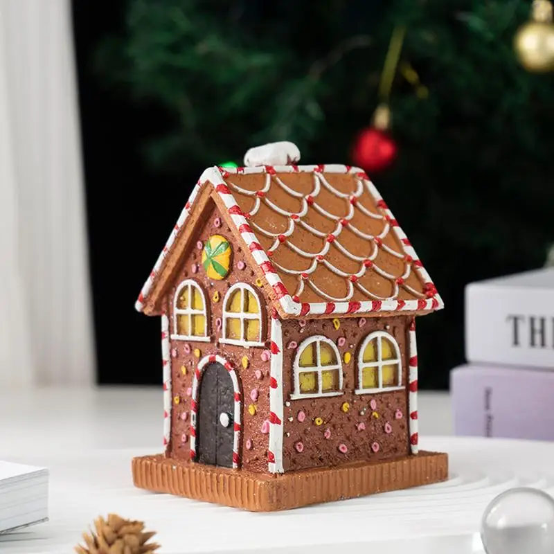 

Christmas Gingerbread House Cute LED Gingerbread House Resin Statue Collectible Christmas Village Cottage Statue For Tabletop