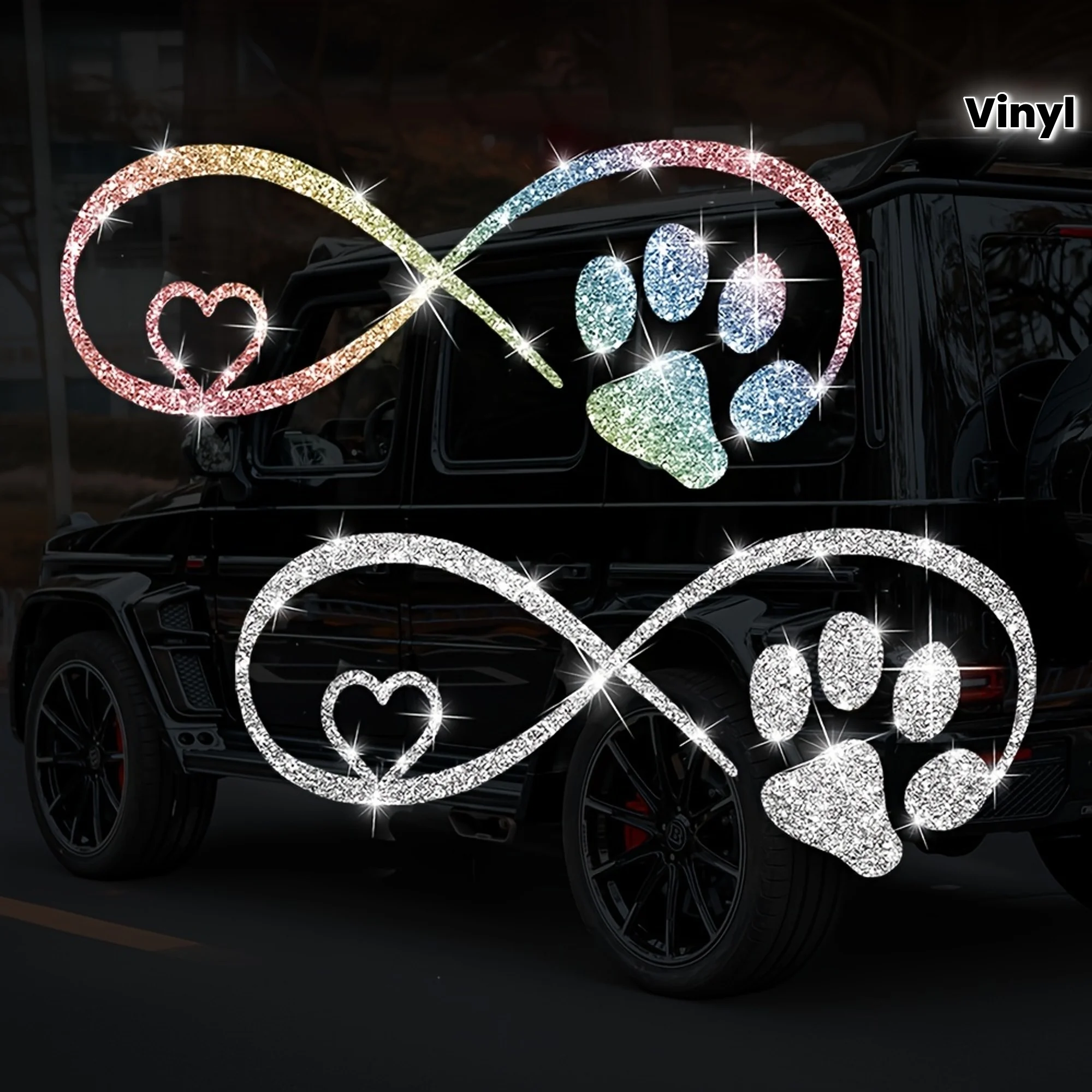 

1 piece of shiny cartoon dog paw and heart-shaped bow sticker - vinyl self-adhesive reflective sticker, suitable for cars