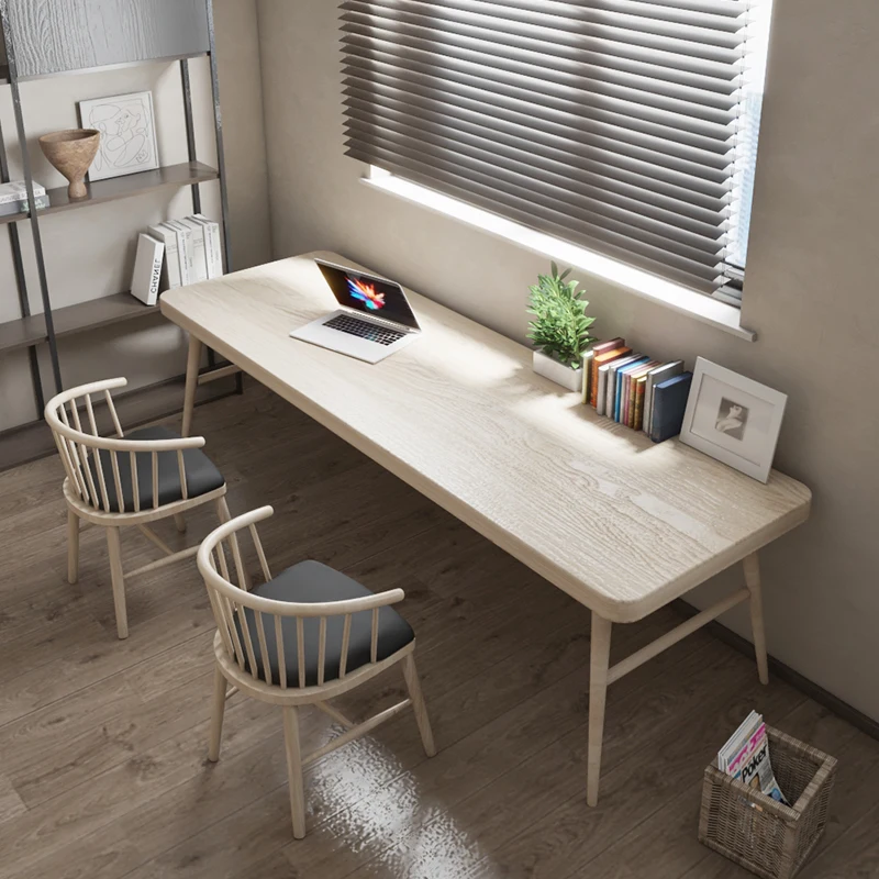 Log desk Double study table Household solid wood computer table Chair table Simple
