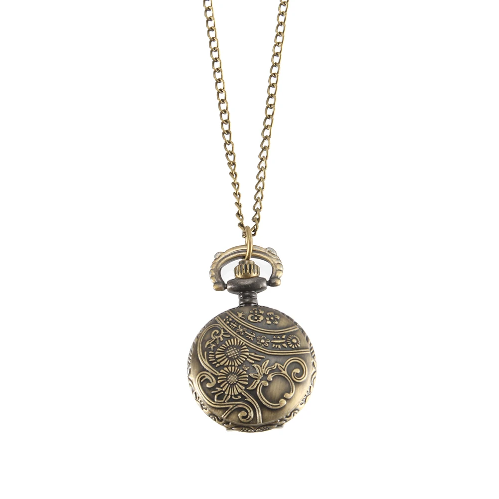 Roman numerals hollow engraving Vintage Pocket Watch Bronze Color Quartz Watch Cool Chain Hollow Pocket Watch On Chain