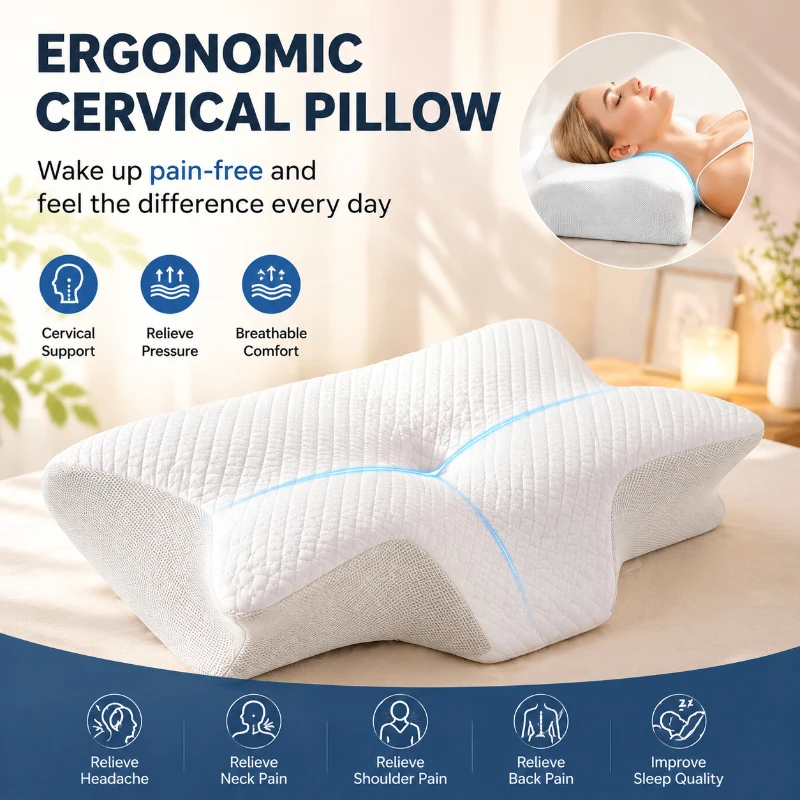 

Memory Foam Butterfly Pillow, Ergonomic Contoured Neck Support for Neck Pain, Comfortable Sleep Pillow for Stomach Sleepers