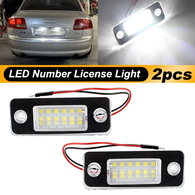 2Pcs For Audi A8 D3 2002-2006 2007 2008 2009 2010 Car Rear White LED License Plate Light Number Lamps OEM # 4E0943021,4E0943022