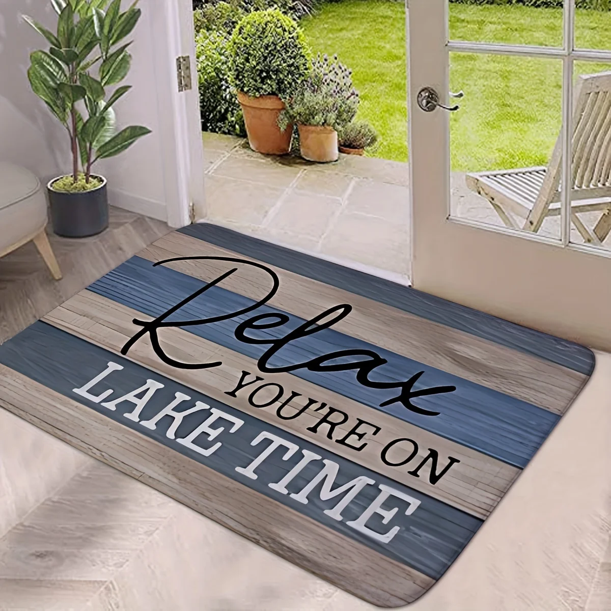 Relax Letter Pattern Door Mat Blue Wood Grain Design Carpets Living Room Balcony Hallway Entrance Non-slip Rugs Home Decorations