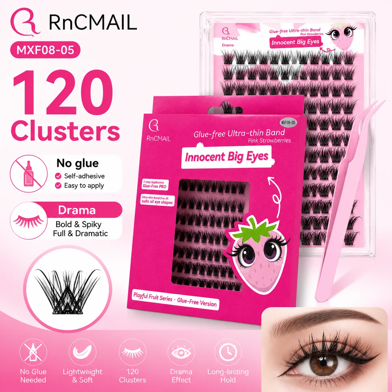 Self Adhesive Lash Clusters 120 Clusters 10-16mm of D Curl Cat Eye Wispy Glue Free Waterproof Reusable DIY Individual Eyelashes