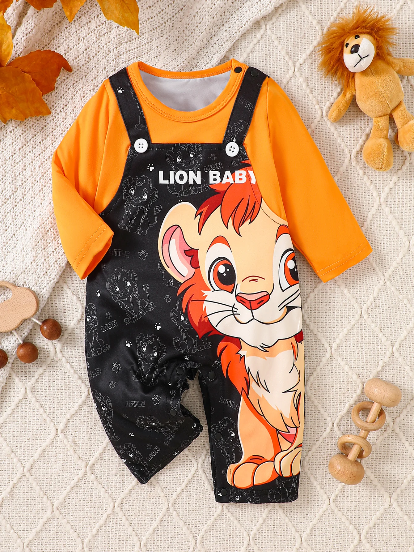 IURNXB Baby Cartoon Lion Baby Jumpsuit One Piece Newborn Cute Cartoon Print Overall Long Sleeve Casual Clothes Infant Boys 1-18M